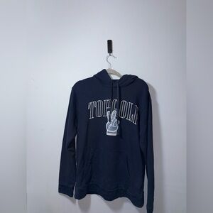 Topgolf Navy Blue Unisex Logo peace sign Hoodie Sweatshirt Size Large GUC